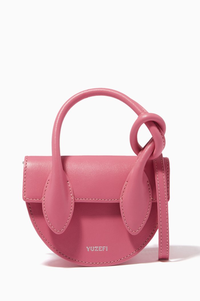 

Mini Pretzel Shoulder Bag in Leather, Pink