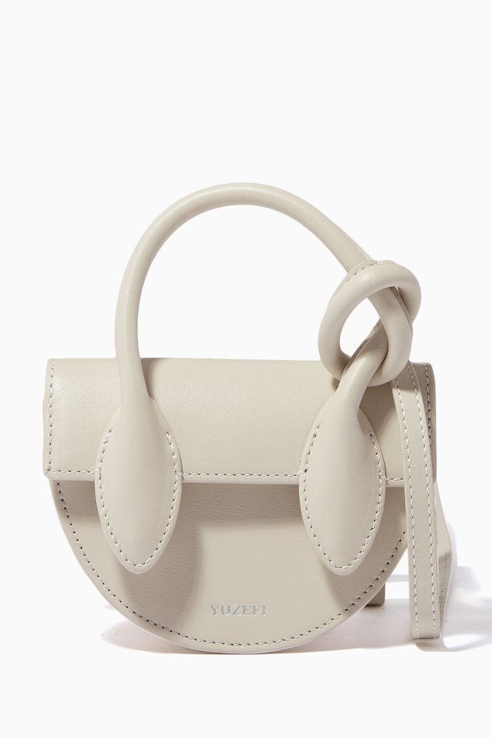 

Mini Pretzel Shoulder Bag in Leather, Neutral