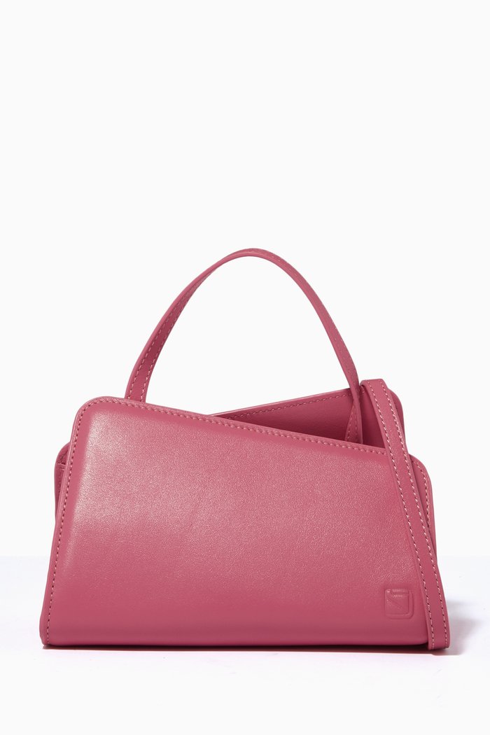 

Mini Slant Top-handle Bag in Leather, Pink