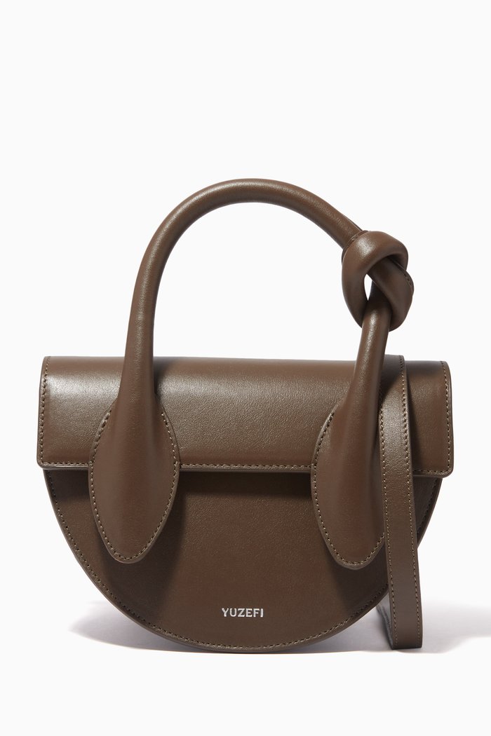 

Small Pretzel Crossbody Bag in Leather, Brown