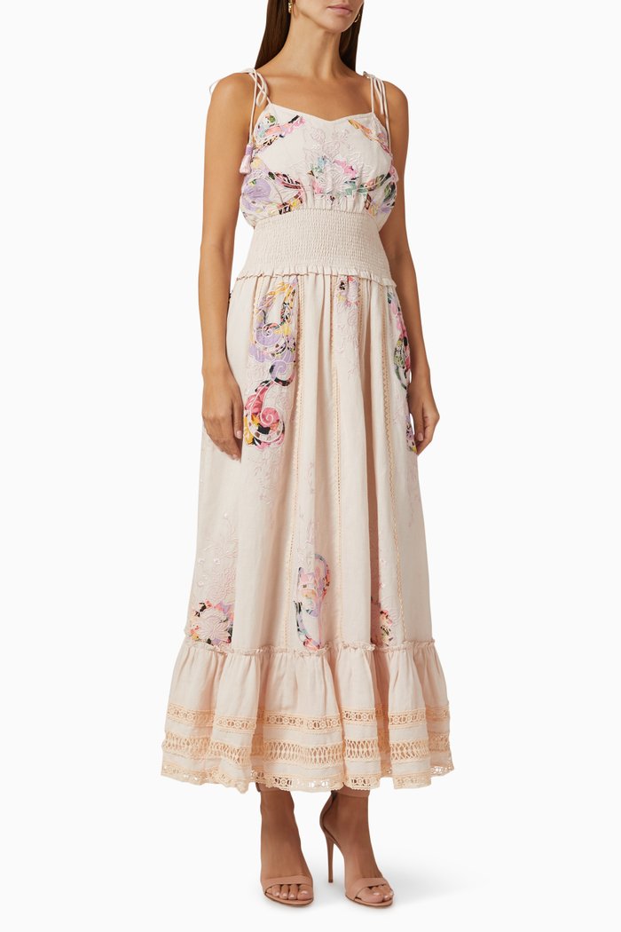 Floral-embroidered Maxi Dress, Pink