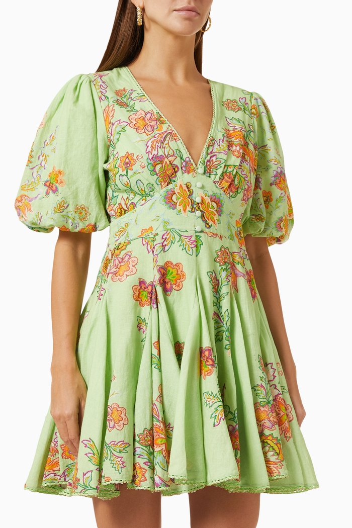 Sahar Printed Mini Dress, Green