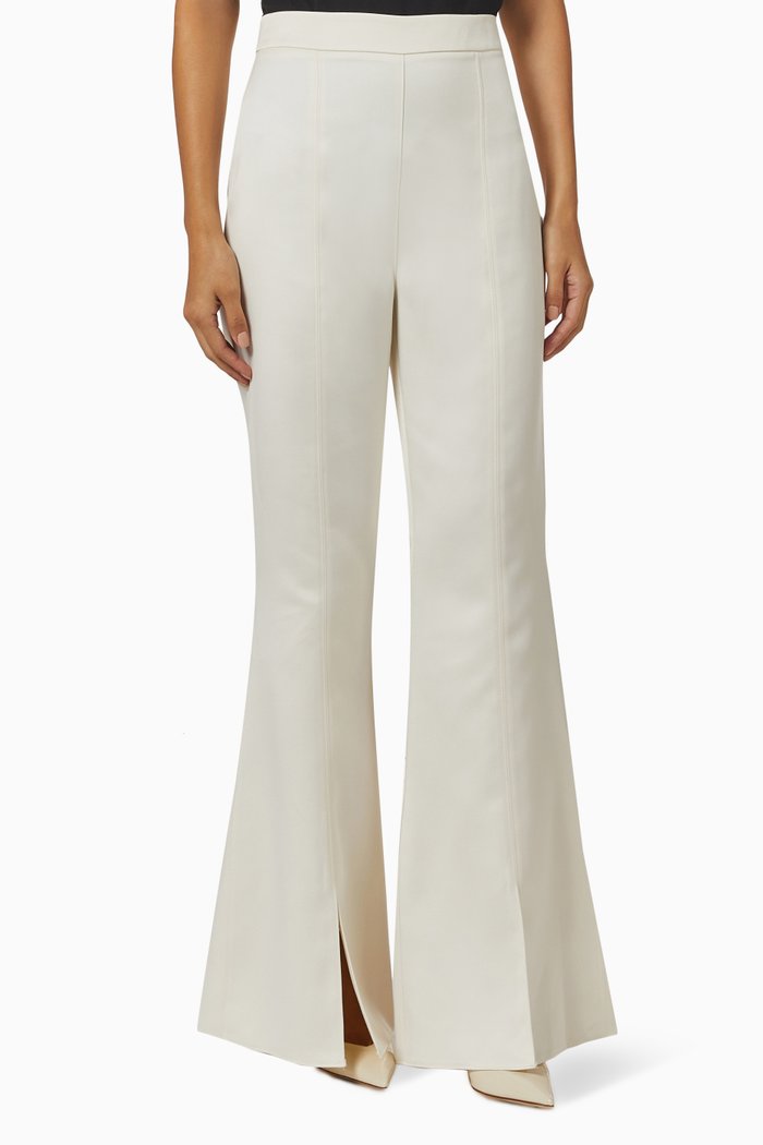 

Flared Slit-hem Pants, White
