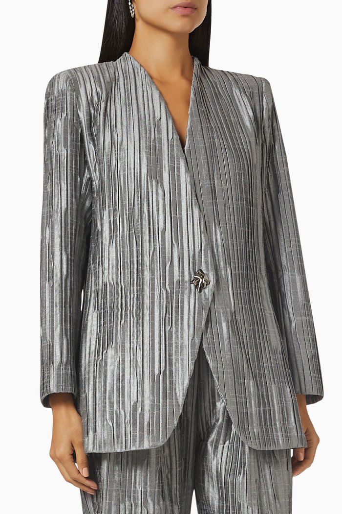 Metallic-finish Pleated Jacket, Silver