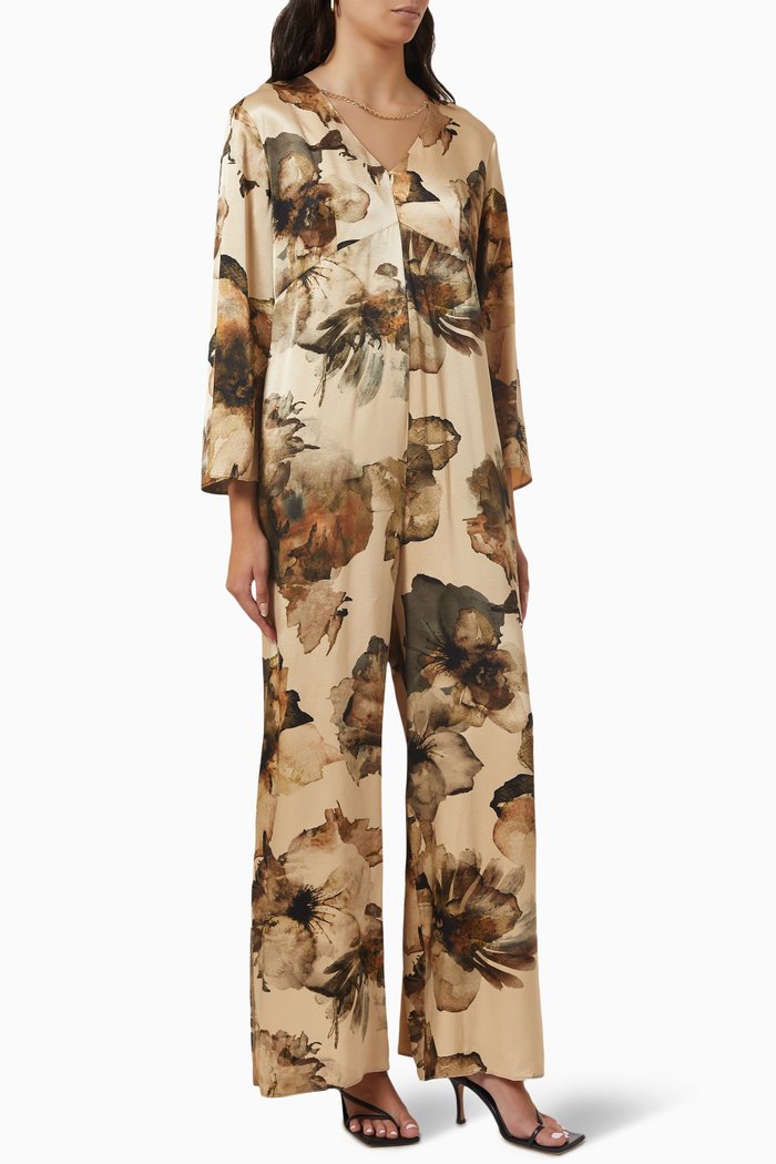

Floral-print Wide-leg Jumpsuit, Neutral