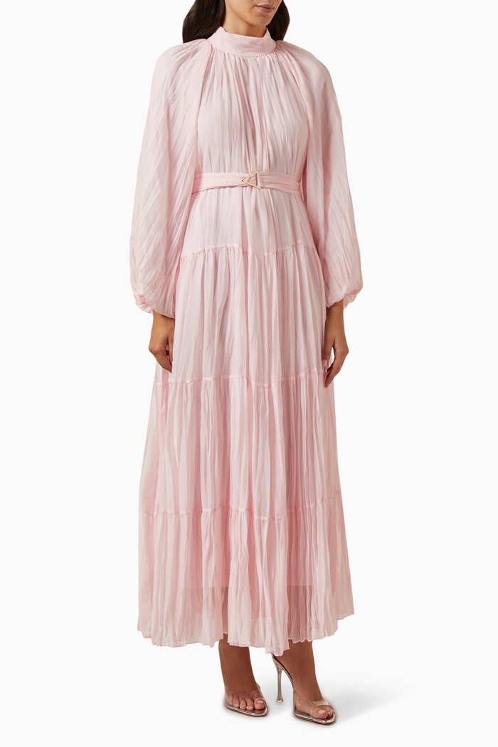 

Pleated Balloon-sleeve Maxi Dress, Pink