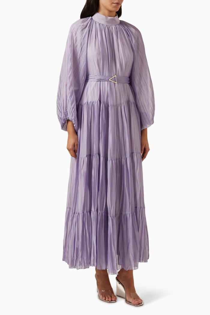 

Pleated Balloon-sleeve Maxi Dress, Purple