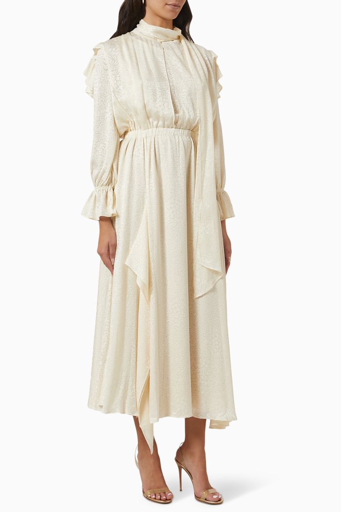 

Draped Scarf-tie Midi Dress, White