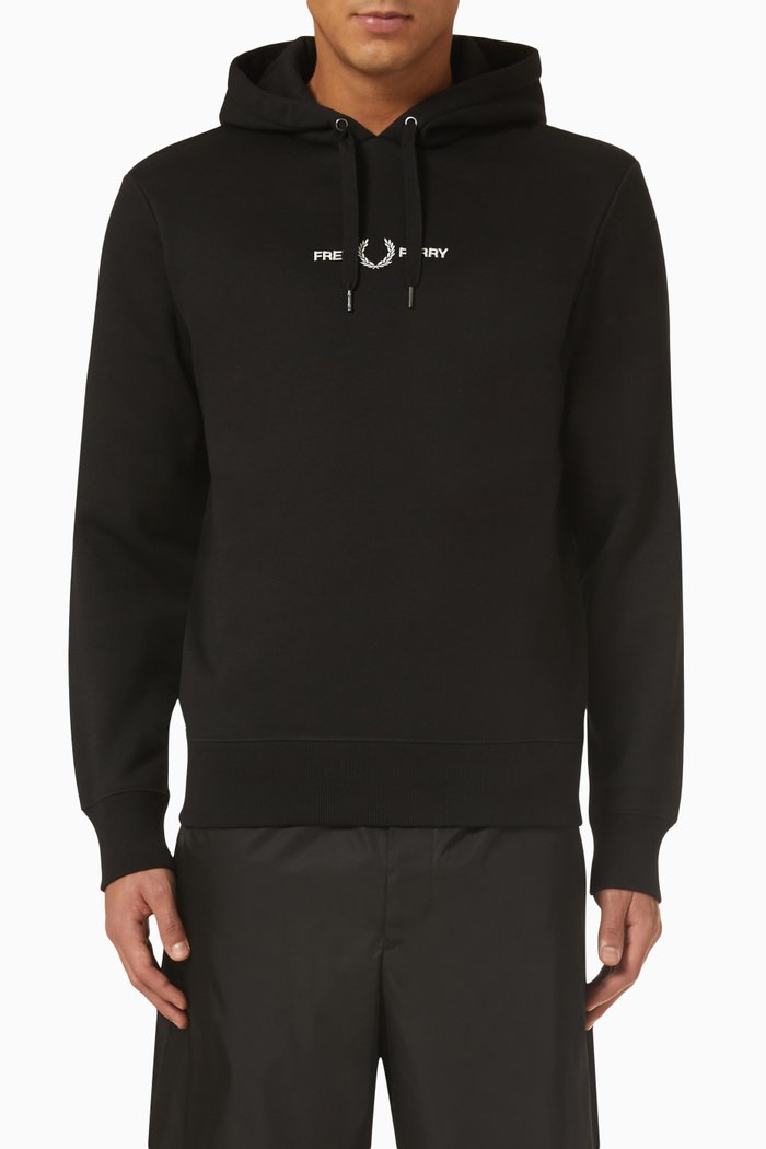 

Embroidered Hoodie in Fleece, Black