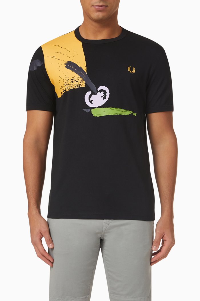 

Abstract Tennis Print T-shirt in Cotton Jersey, Black