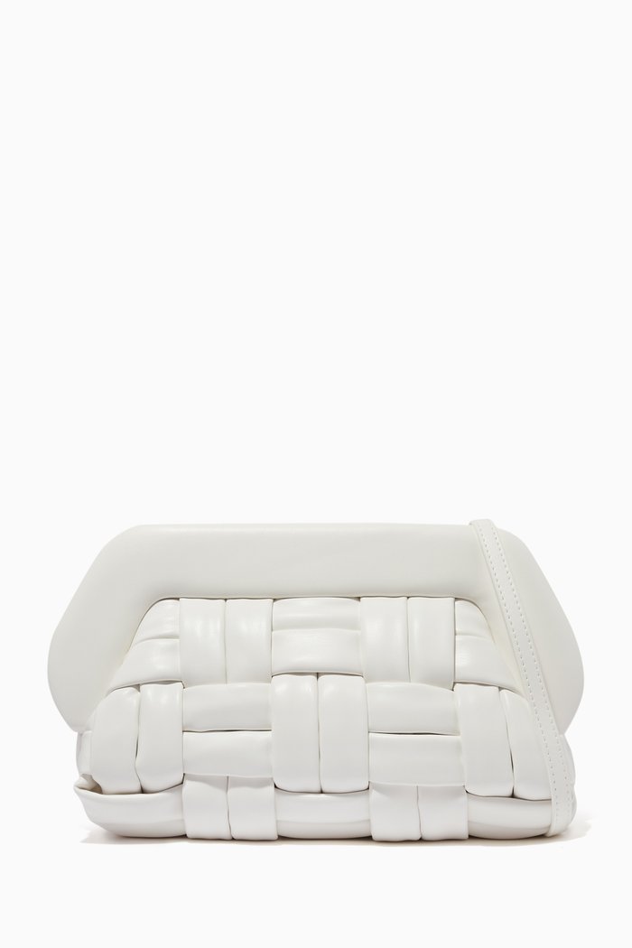 

Medium Bios Weaved Clutch Bag in Vegan Leather, White