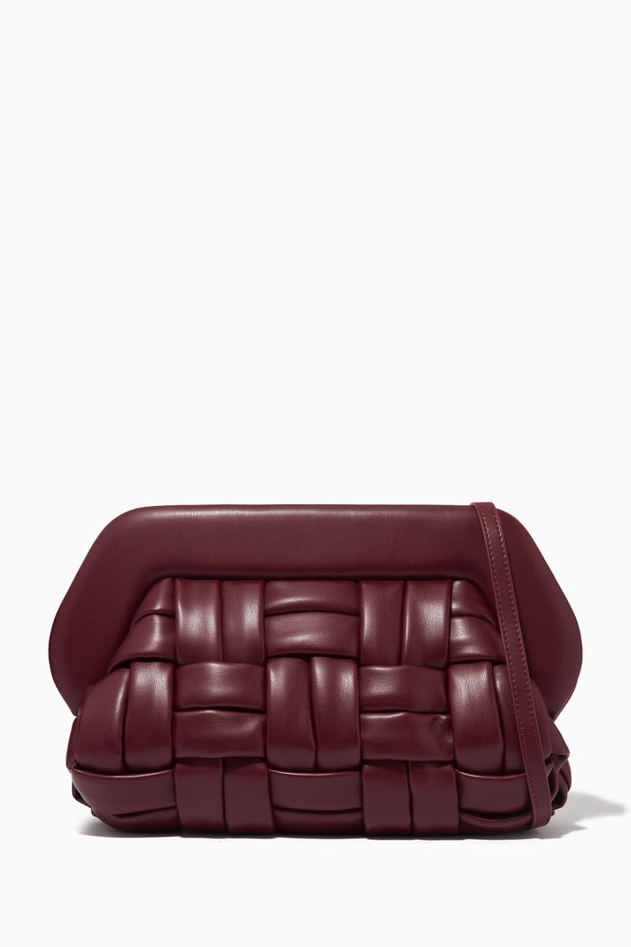 

Medium Bios Weaved Clutch Bag in Vegan Leather, Burgundy