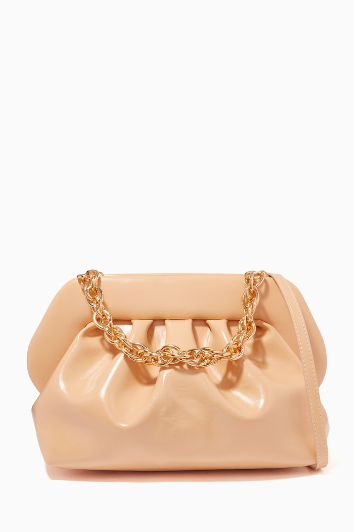 

Medium Bios Clutch Bag in Shiny Vegan Leather, Neutral