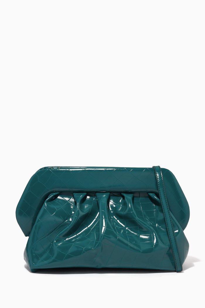 

Medium Bios Clutch Bag in Shiny Croc-embossed Vegan Leather, Green