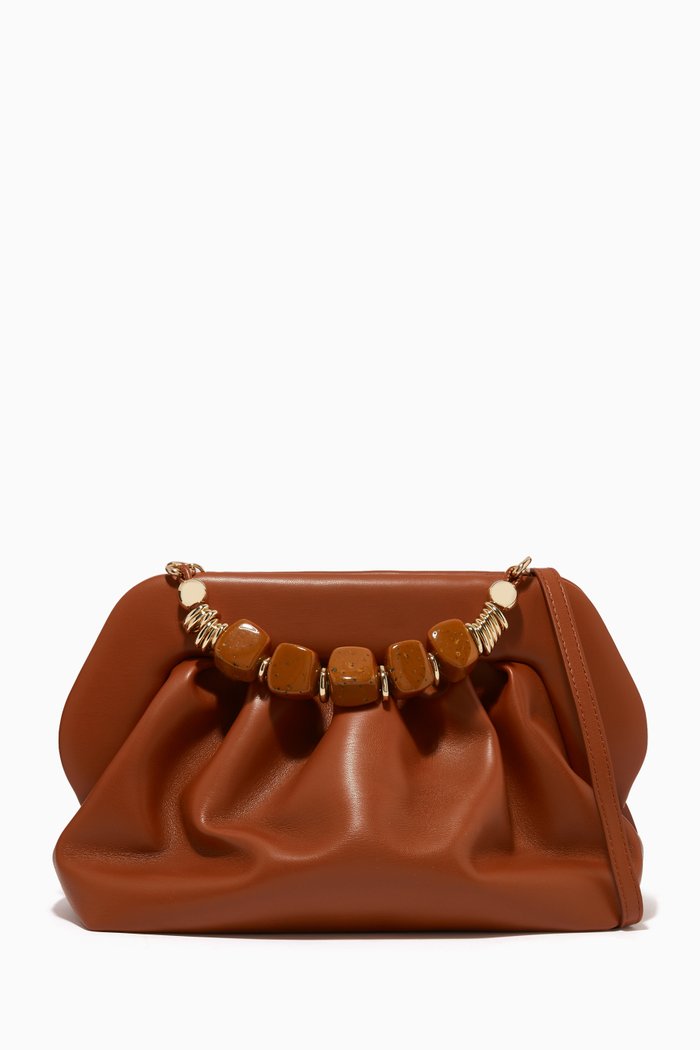 

Medium Bios Stone Strap Clutch Bag in Vegan Leather, Brown