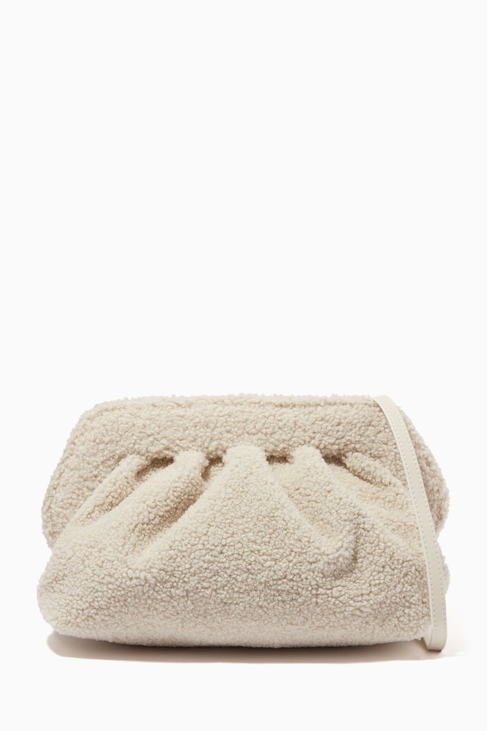 Medium Bios Clutch Bag in Faux Re-Fur, White