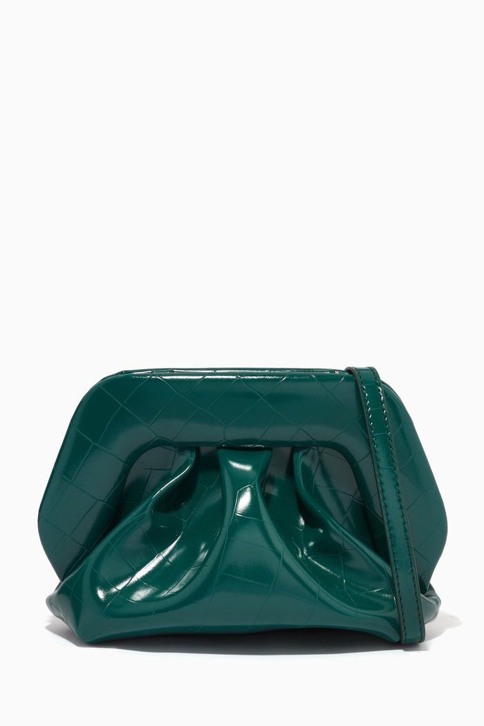 

Mini Gea Clutch Bag in Shiny Croc-embossed Vegan Leather, Green