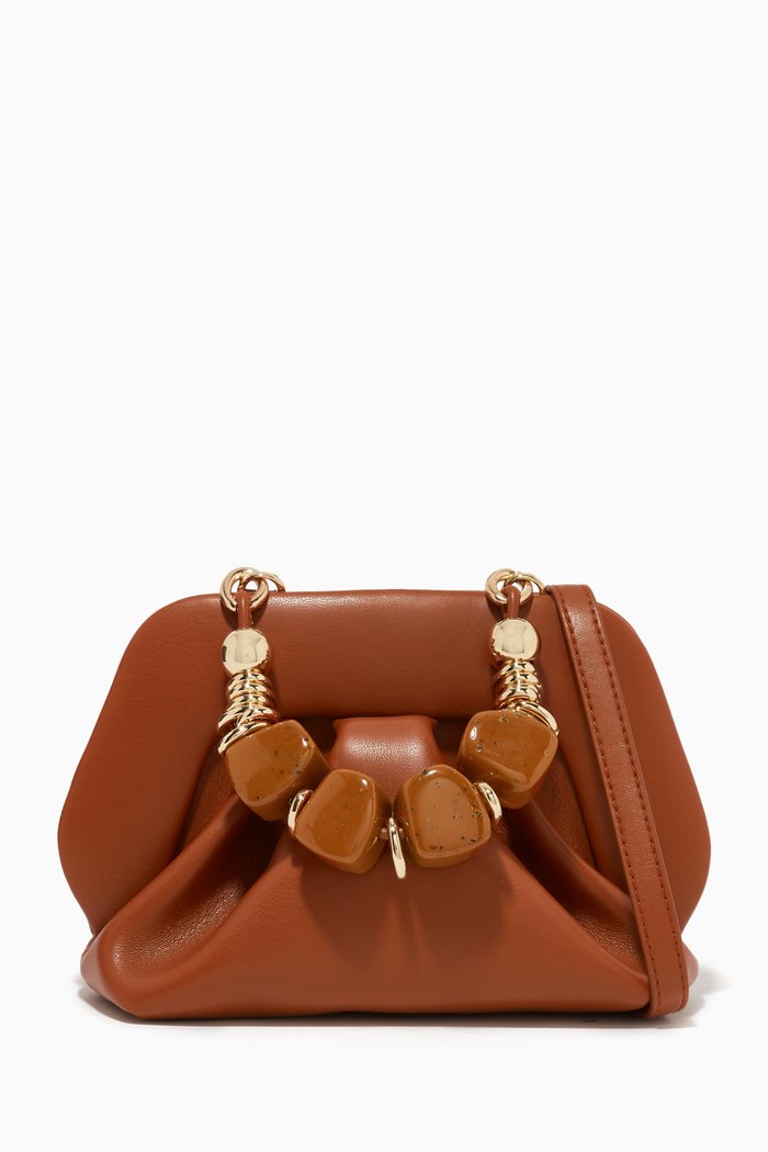 

Mini Gea Stone Strap Clutch Bag in Vegan Leather, Brown