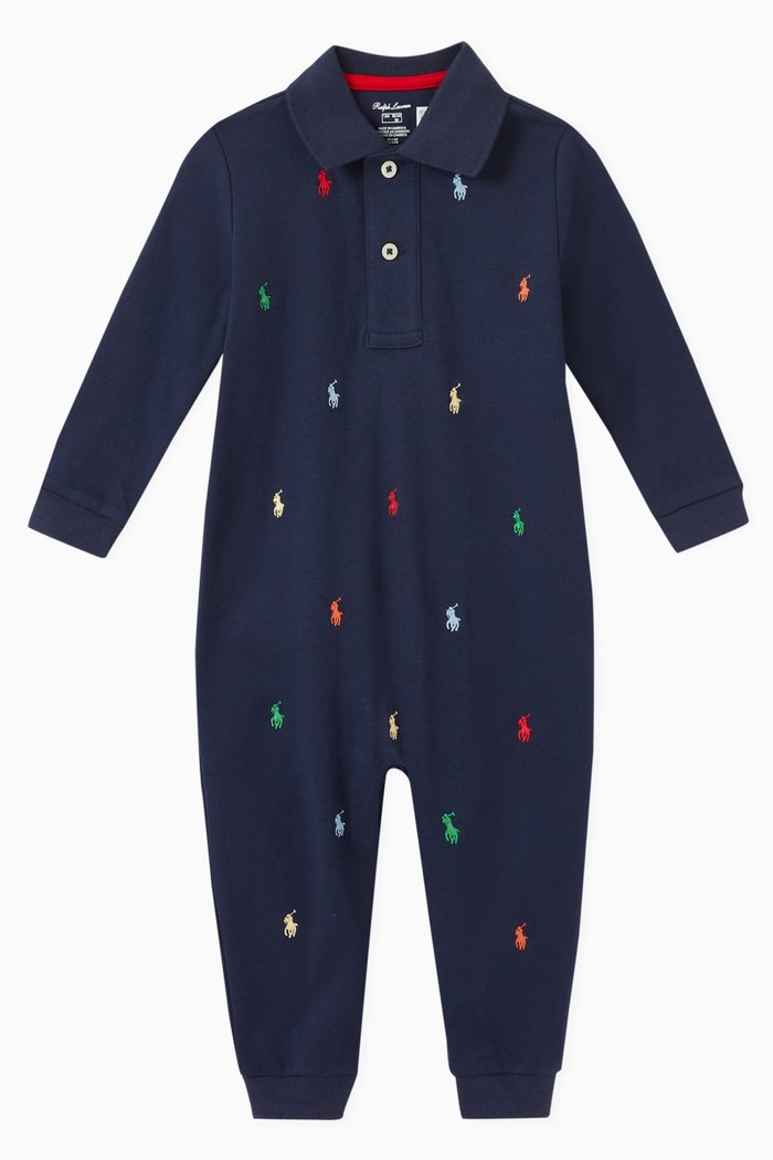 Logo Romper in Cotton, Blue