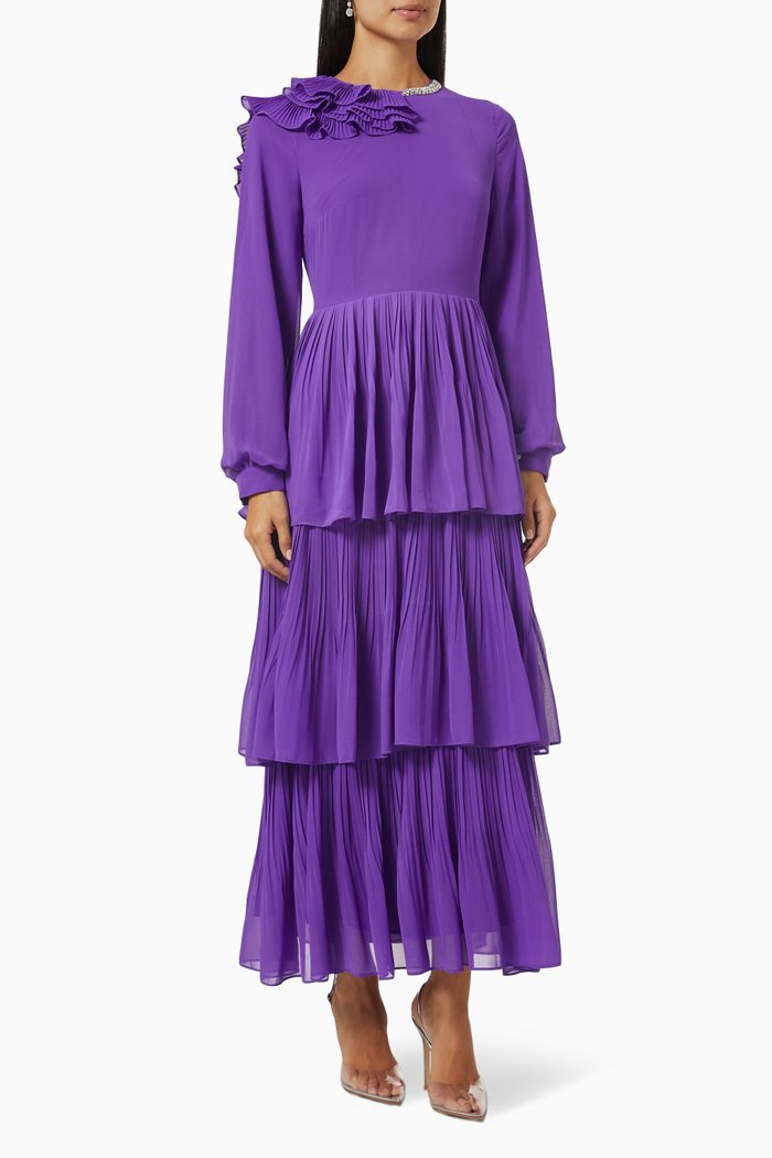 

Adella Crystal-embellished Ruffled Maxi Dress, Purple