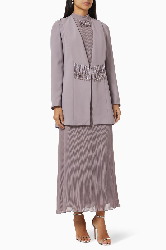 

Despina Embellished-fringe Dress & Jacket Set, Grey