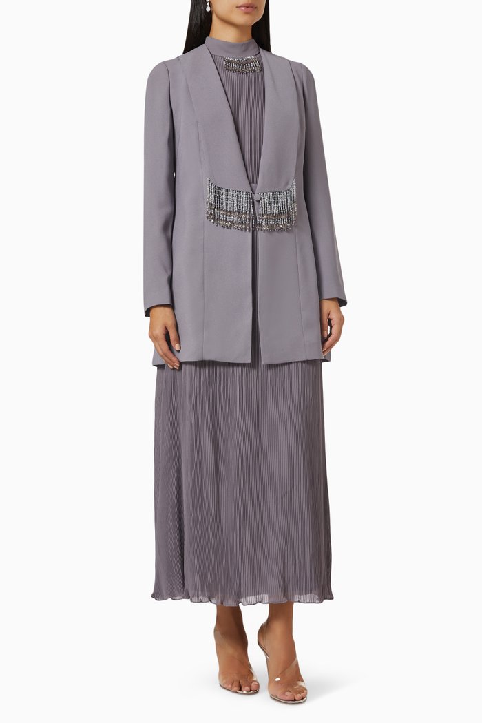 

Despina Embellished-fringe Dress & Jacket Set, Purple