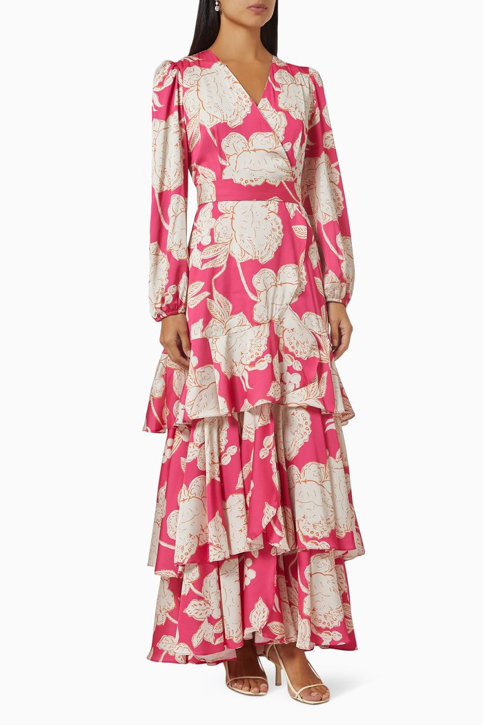 

Frances Floral-print Ruffle Maxi Dress, Pink