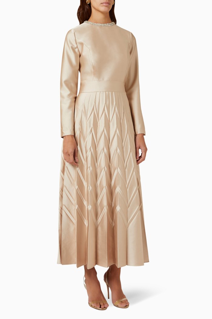 

Hildemara Embellished V-pleated Midi Dress, Neutral