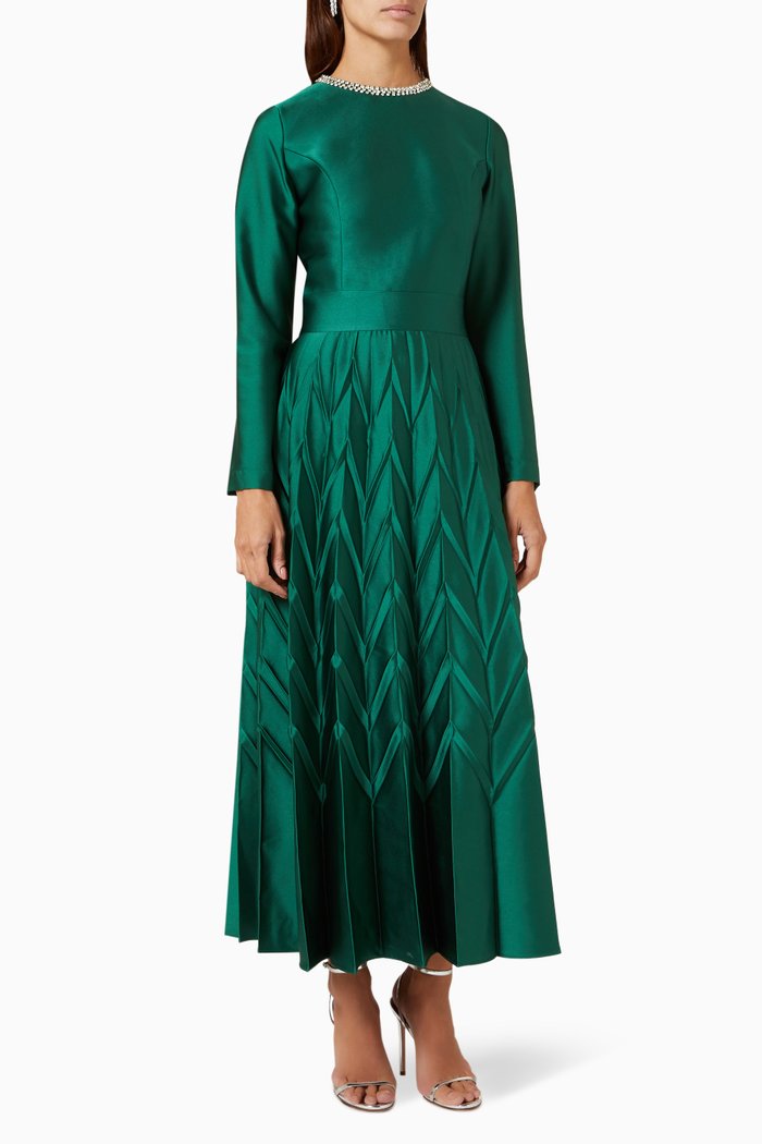 

Hildemara Embellished V-pleated Midi Dress, Green