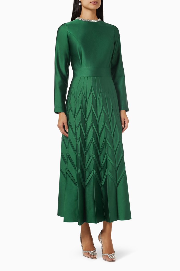 

Hildemara Embellished V-pleated Midi Dress, Green