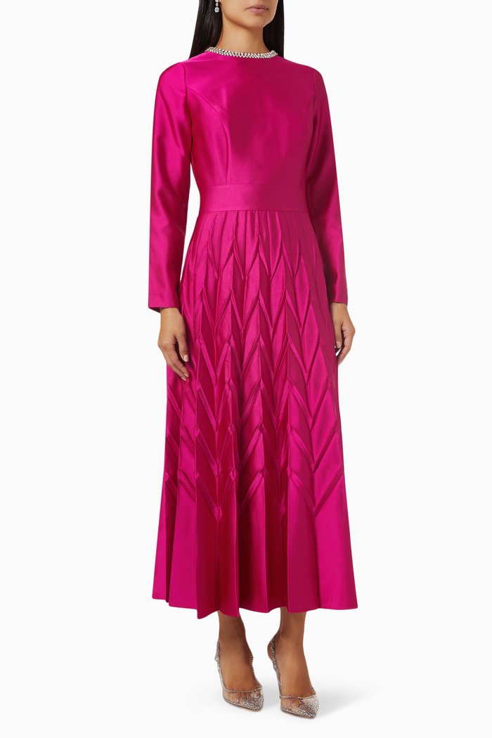 

Hildemara Embellished V-pleated Midi Dress, Pink