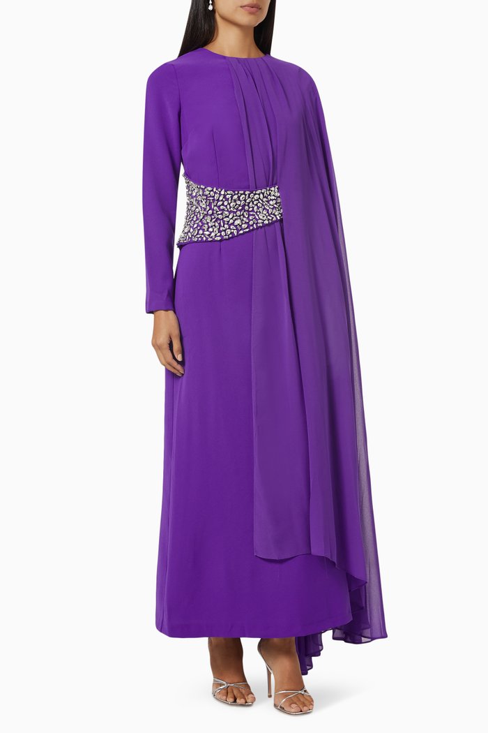 

Jasmin Crystal-embellished Cape Maxi Dress, Purple