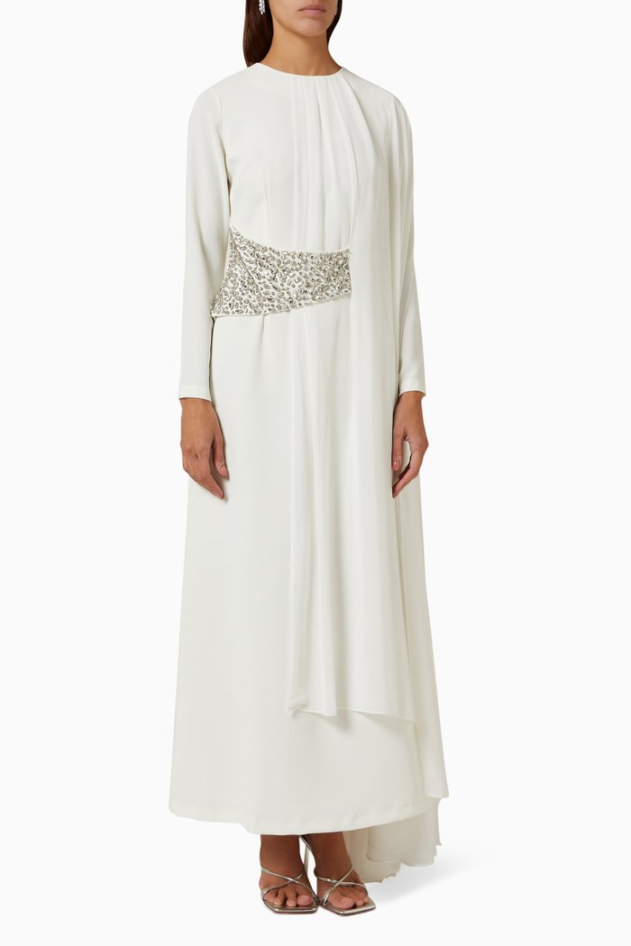 

Jasmin Crystal-embellished Cape Maxi Dress, White