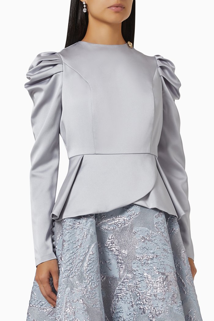 

Valentin Ruched Peplum Blouse, Purple