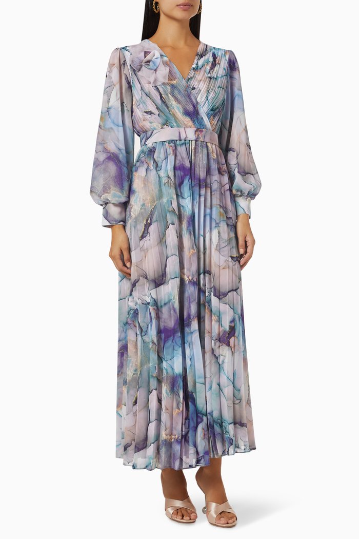 

Portofino Floral-print Pleated Maxi Dress in Plissé, Purple