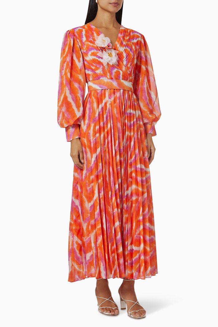 

Quirrel Printed Maxi Dress in Plissé, Orange