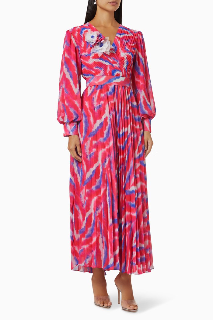 

Quirrel Printed Maxi Dress in Plissé, Pink