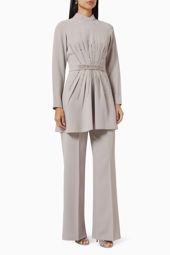 

Sky Crystal-embellished Suit in Crêpe, Neutral