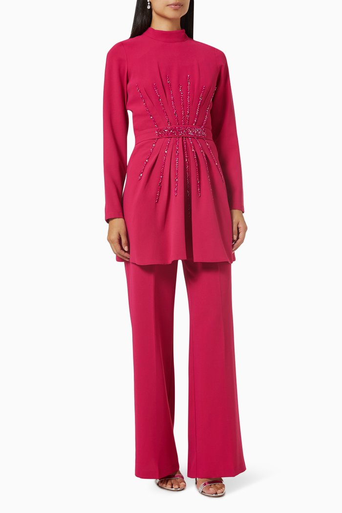 

Sky Crystal-embellished Suit in Crêpe, Pink
