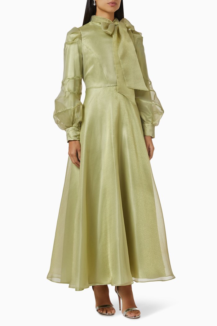

Alecra Bow-collar Maxi Dress, Green