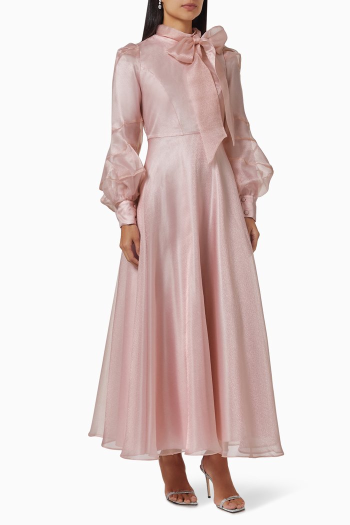 

Alecra Bow-collar Maxi Dress, Pink