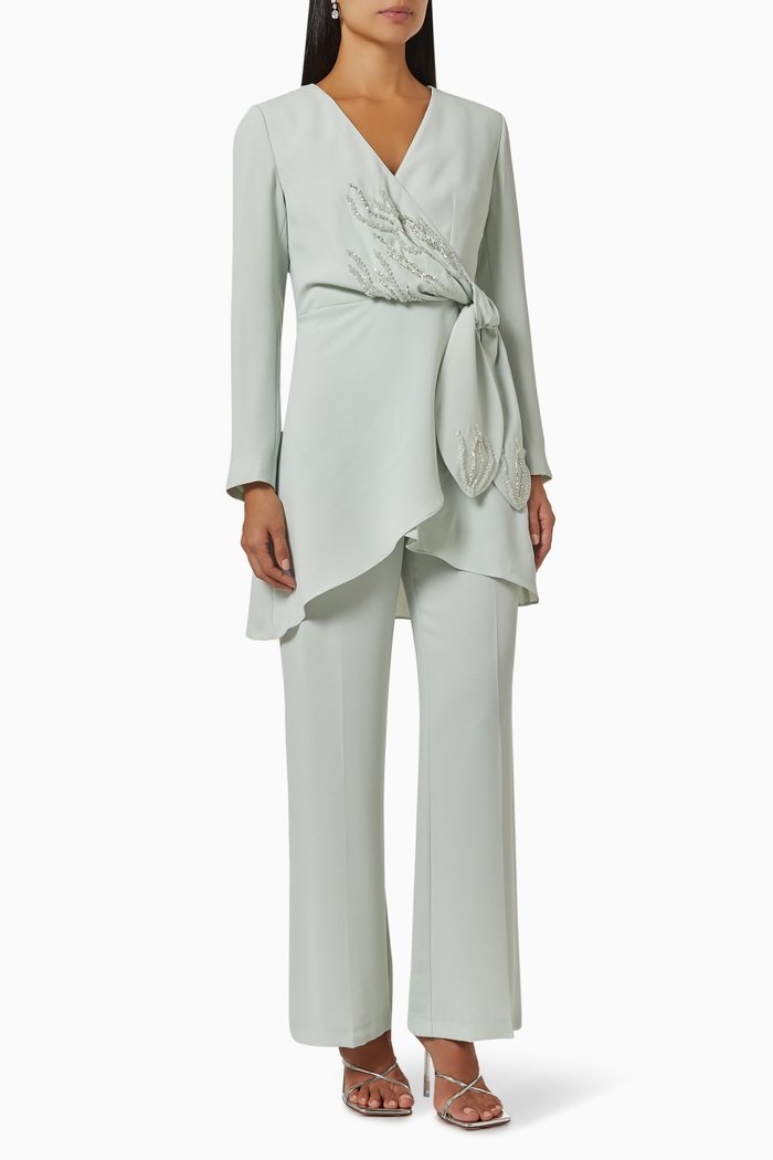 

Klarissa Embellished Wrap Top & Pants Set, Green