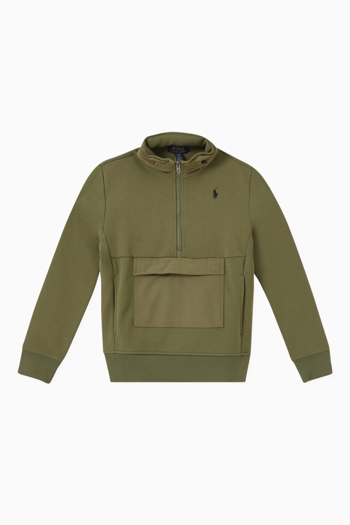 

Logo Zipped Pullover in Cotton, Green