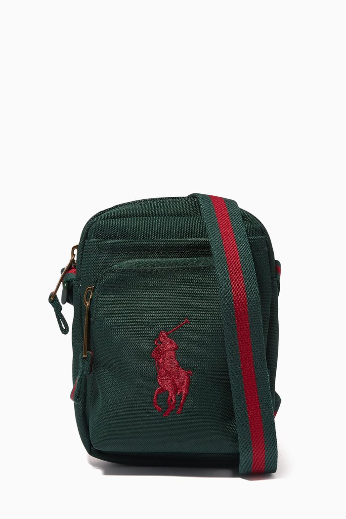 

Logo Embroidered Crossbody Bag in Nylon, Green