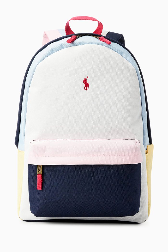 

Micro Pony Colour-block Logo Backpack in Nylon, White