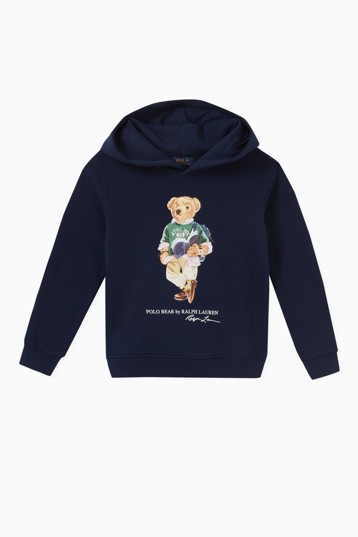 

Polo Bear Hoodie in Cotton Blend Fleece, Blue