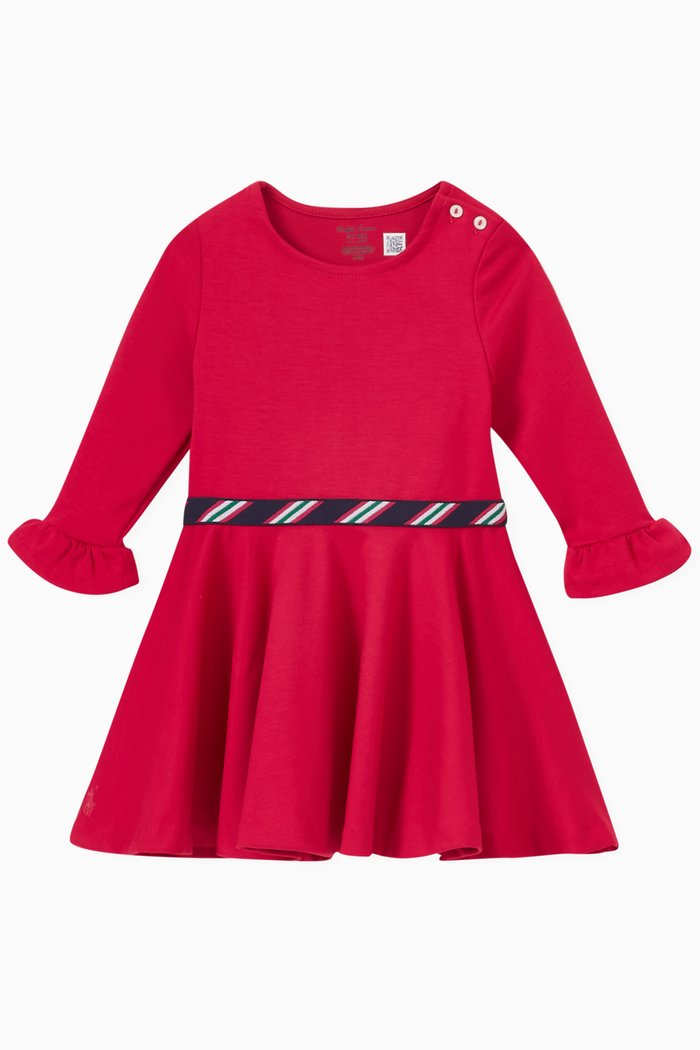 

Striped-Trim Dress & Bloomers Set in Stretch Ponte, Pink
