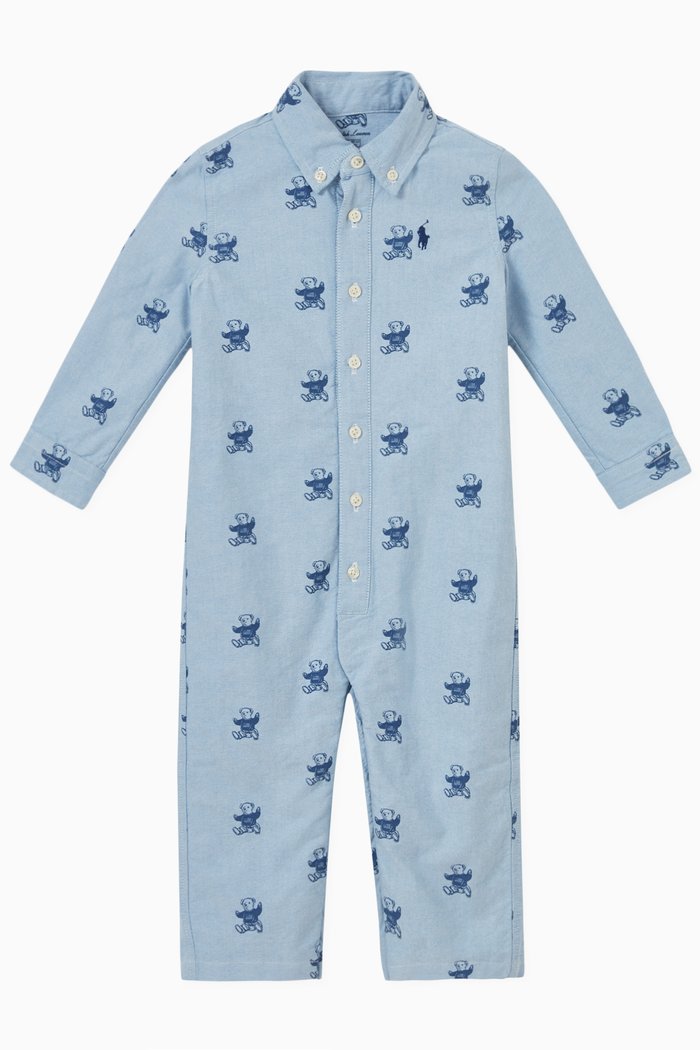 

Polo Bear Logo Romper in Cotton, Blue