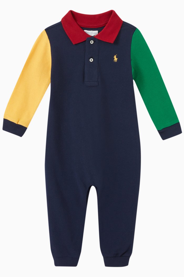

Logo Colour Block Romper in Cotton, Blue