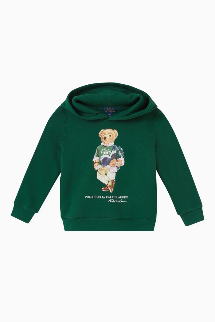 

Signature Teddy Print Hoodie in Cotton, Green